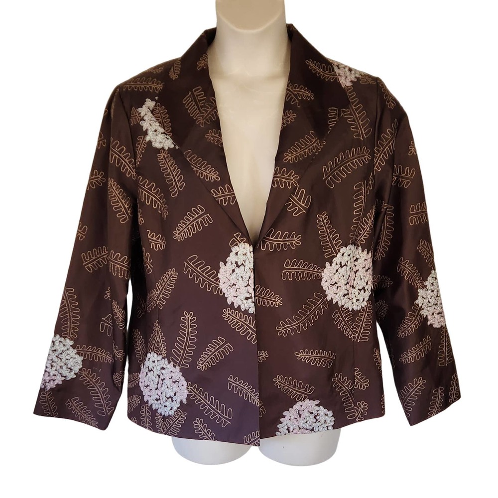 Pamela McCoy Embroidered Dark Brown Blazer Jacket 1X